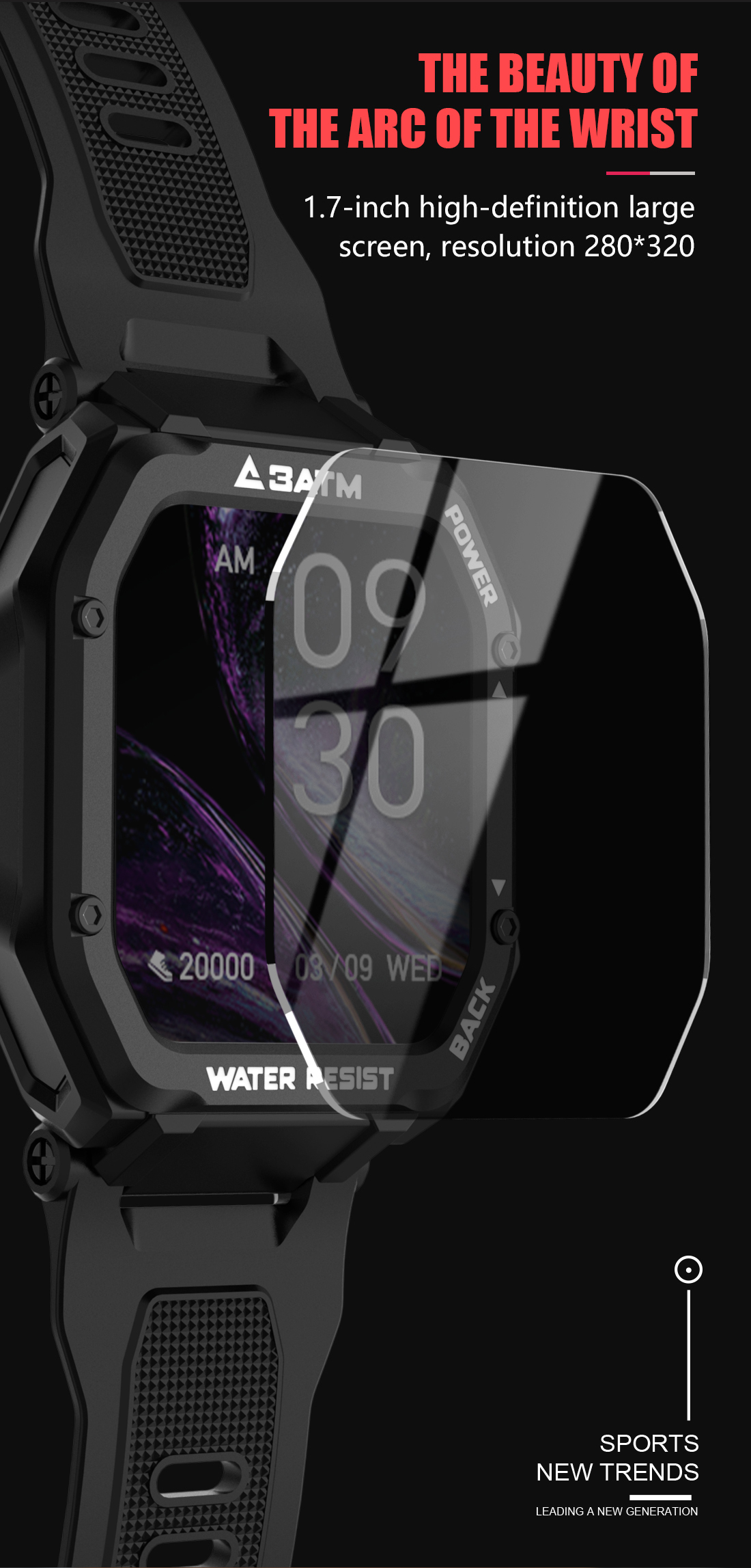 SENBONO 1.69 Inch 3ATM IP68 Waterproof Smart watch Men Women Fitness Tracker Blood Pressure Monitor Outdoor Sports Smartwatch