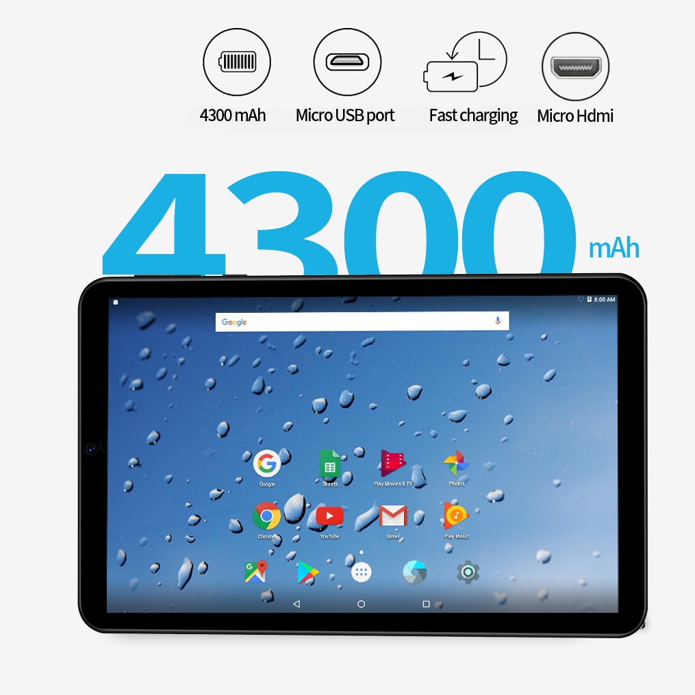 8" Tablet 1280x800 IPS 2GB RAM 16GB ROM Quad Core Android AI Speed-up Tablets Wifi Bluetooth Dual Cameras Google Play